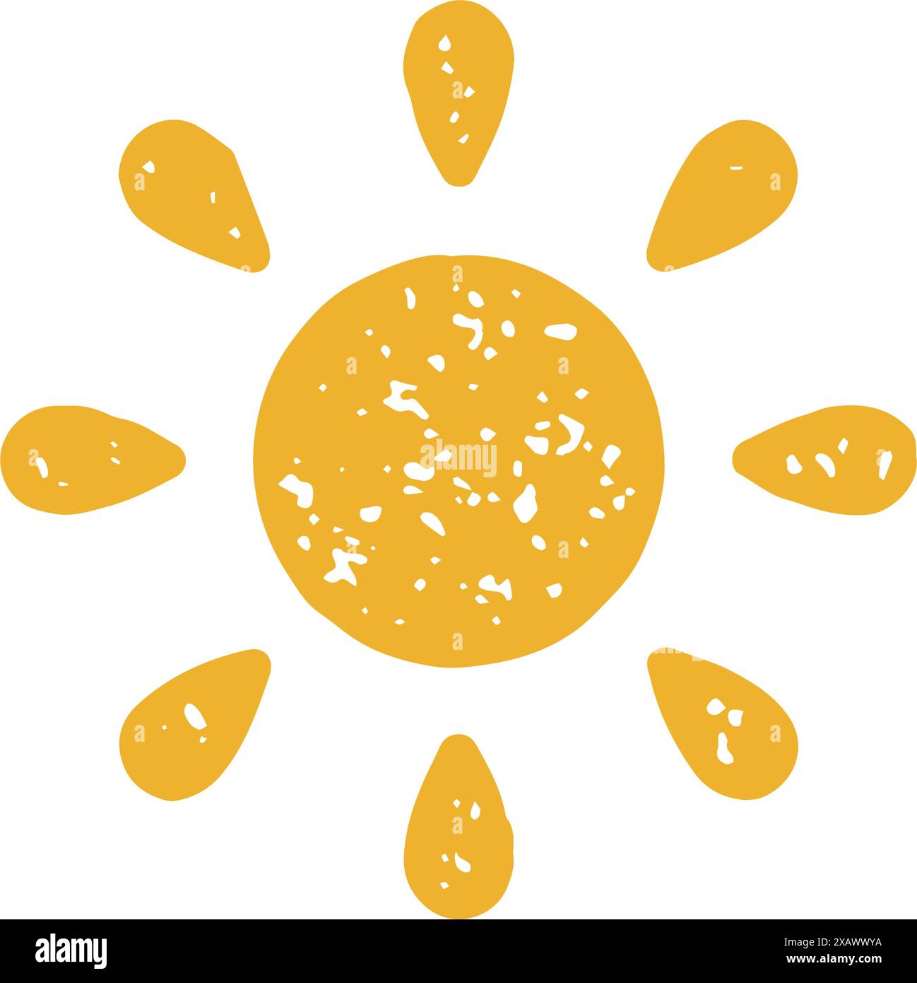 Soleil d'été brillant solaire jaune avec des rayons en forme de goutte texture minimaliste grunge design décoratif illustration vectorielle. Soleil d'été lumineux dr Illustration de Vecteur