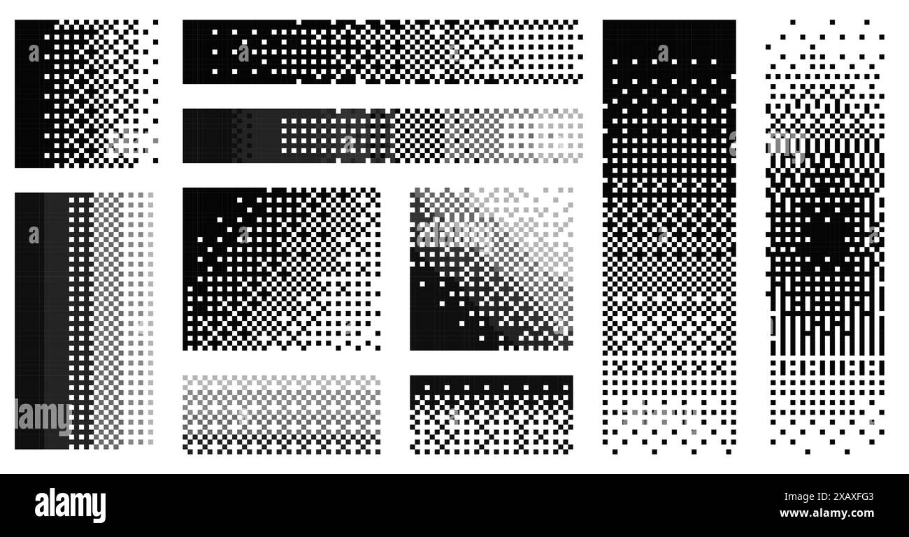 Fond de désintégration des pixels. Effet de jeu rétro 8 bits, vieux écran de télévision endommagé, graphique sprite 2D. Effet de tramage vectoriel et de décomposition du bruit. Illustration de Vecteur