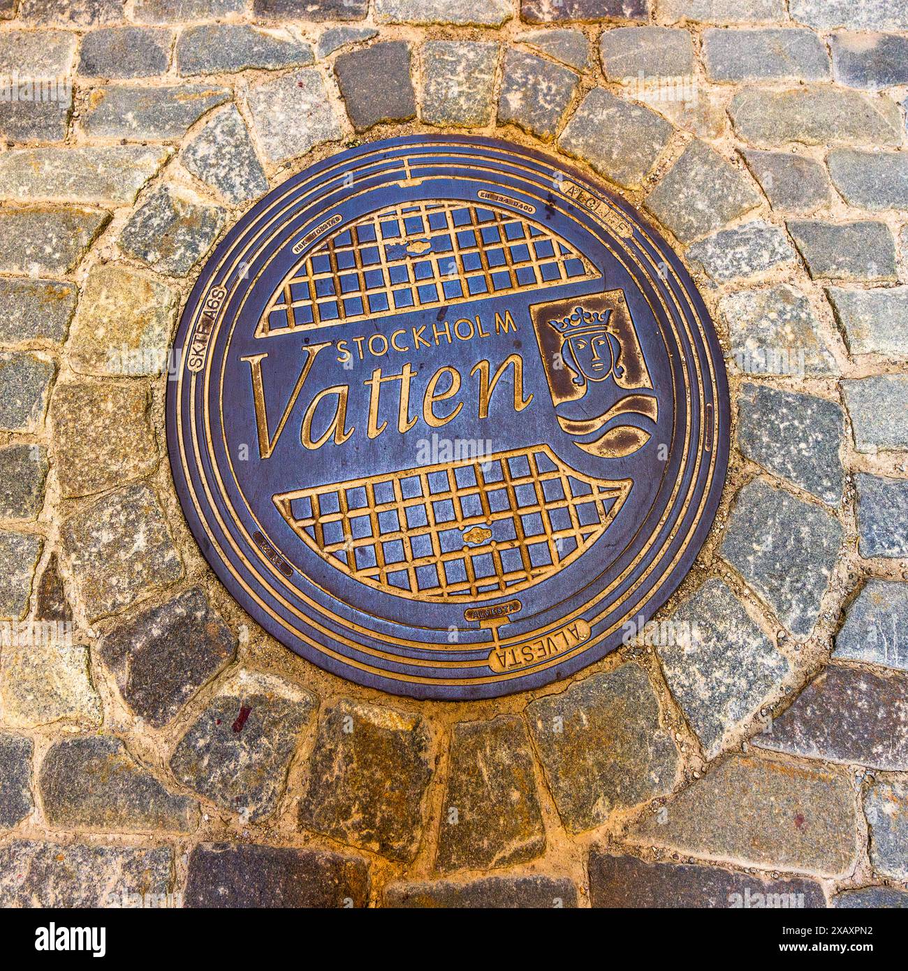 Couvercle de trou d'homme Stockholm Vatten, Stockholm, Suède Banque D'Images