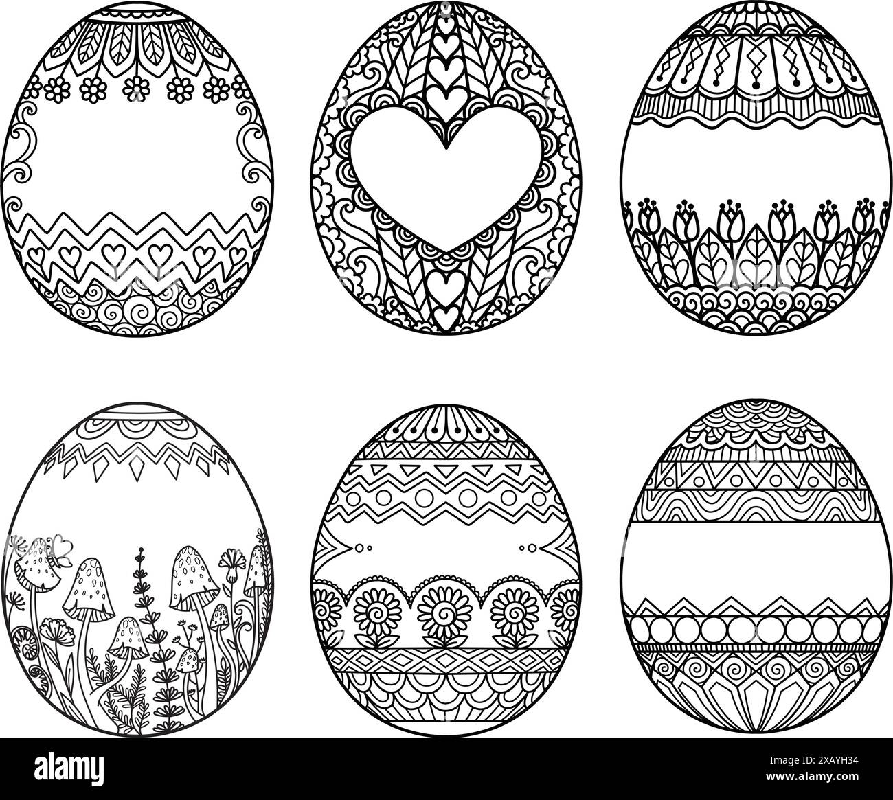 Ensemble de dessins d'oeufs de Pâques avec espace de copie pour le nom ou la note. Elément de dessin pour gravure laser, coloration ou découpe de papier. Illustration vectorielle. Illustration de Vecteur