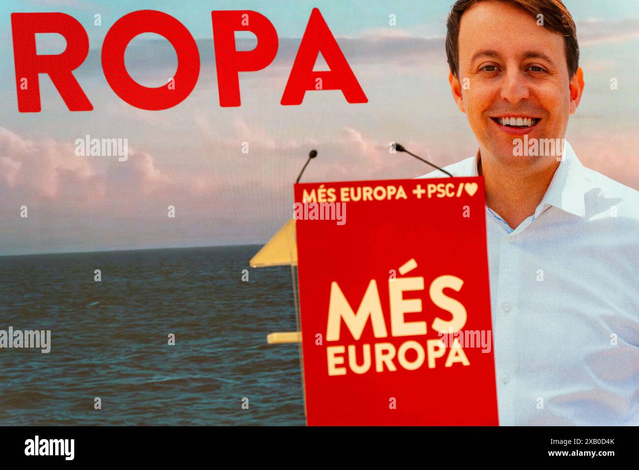 Barcelone, Espagne. 09 juin 2024. Le PSC, branche catalane du PSOE, se proclame vainqueur des élections européennes en Catalogne." El PSC, la rama catalana del PSOE, se proclama ganador de las elecciones europeas en Catalu&#xf1;a." Sur la photo : salvador illa, jaume Collbonil, javi lopez News Politics -Barcelone, Espagne dimanche 9 juin 2024 (photo par Eric Renom/LaPresse) crédit : LaPresse/Alamy Live News Banque D'Images