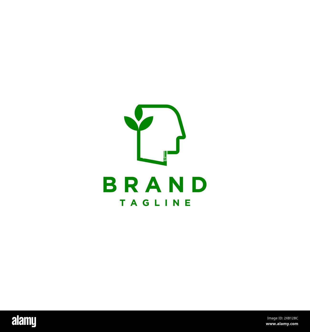 Icônes de tête et de feuille simples sur le côté avec lignes minimalistes. Simple Outline Leaf et Person Icon Design. Illustration de Vecteur