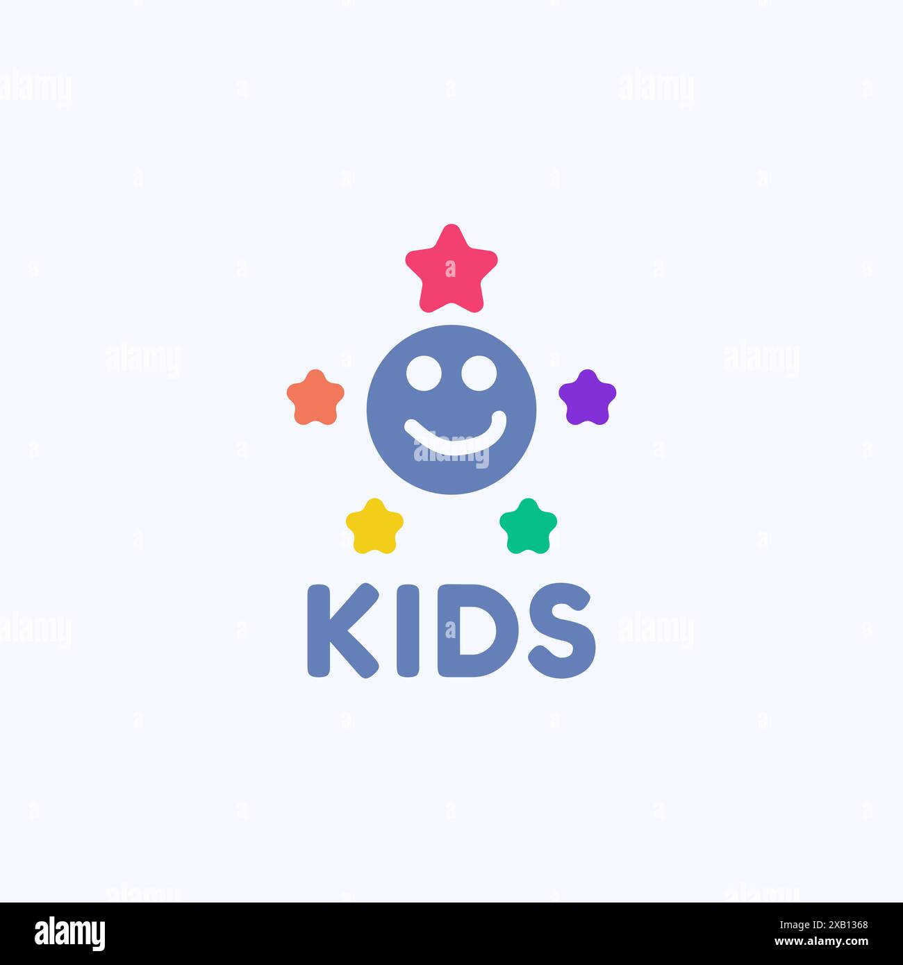 Un logo de visage et cinq étoiles colorées adapté à l'industrie du divertissement pour enfants. Illustration de Vecteur