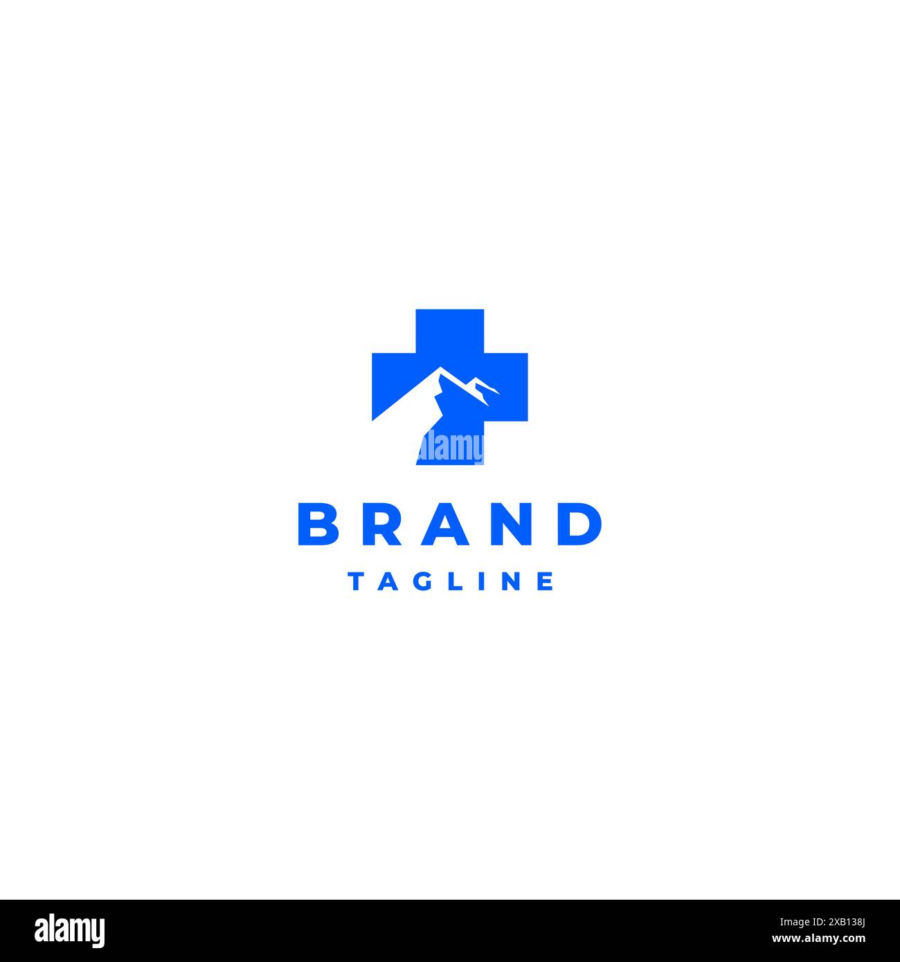 Logo Mountain Silhouette Inside Medical plus. Symbole Health plus avec silhouette montagneuse à l'intérieur du logo Design. Illustration de Vecteur