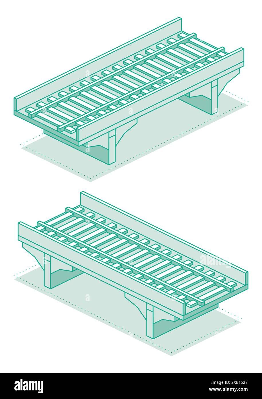 Pont ferroviaire à contour isométrique. Illustration vectorielle. Infrastructures urbaines. Pont ferroviaire vide. Illustration de Vecteur