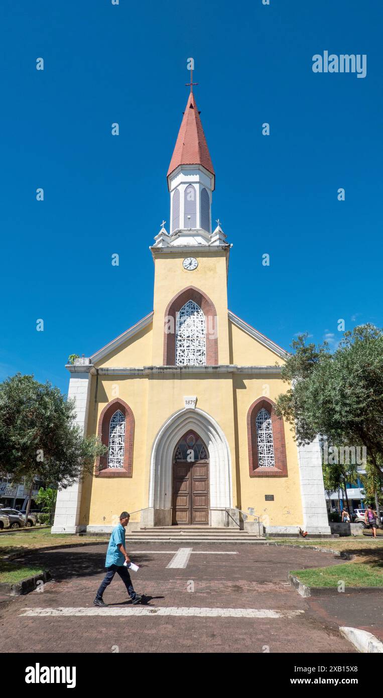 Vue verticale de la cathédrale notre-Dame de l'Immaculée conception à Papeete, île de Tahiti, Polynésie française Banque D'Images