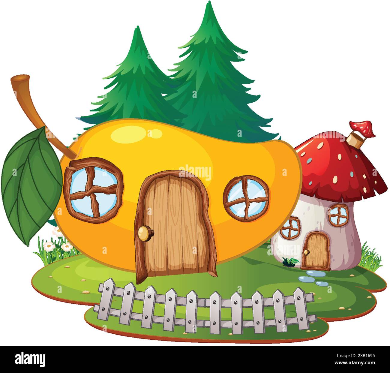 Charmantes maisons dans une forêt fantastique Illustration de Vecteur