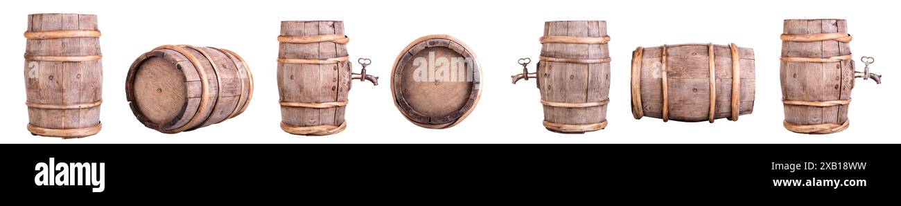 Grand vieux tonneau de vin, isolé sur fond blanc Banque D'Images