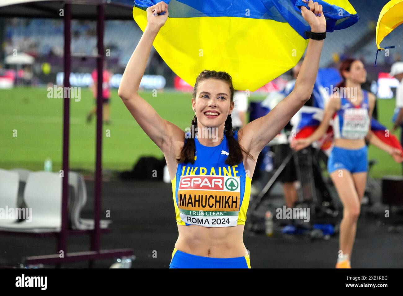 Yaroslava Mahuchikh (UKR) gagnante du Highjump féminin lors des Championnats d'Europe d'athlétisme 2024 le 9 juin 2024 au stade Olympique de Rome, Italie photo SCS/Soenar Chamid/AFLO (HOLLAND OUT) Banque D'Images