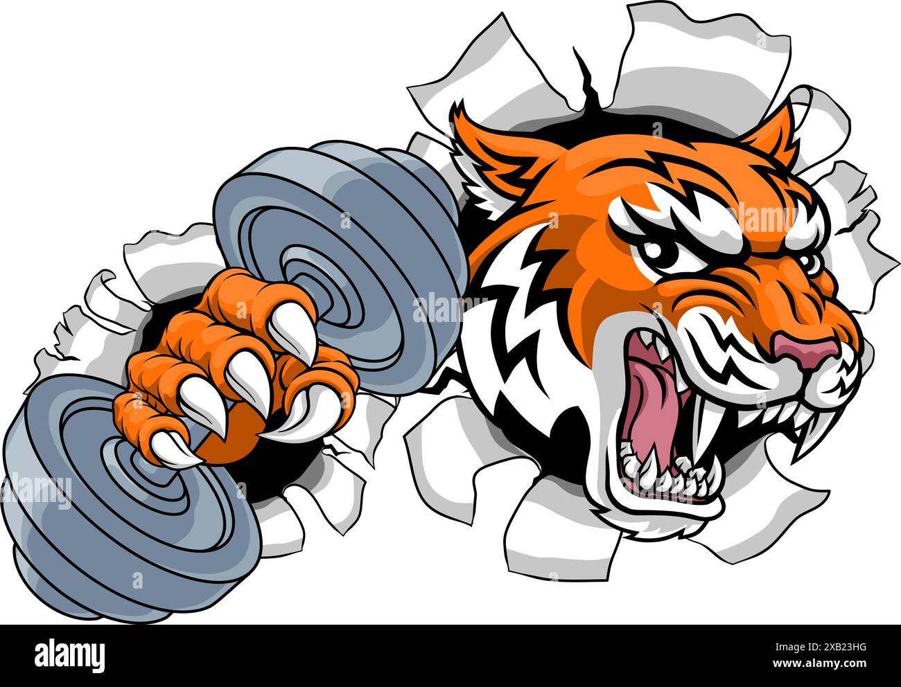 Tiger Weight Lifting Dumbbell Gym Animal Mascot Illustration de Vecteur