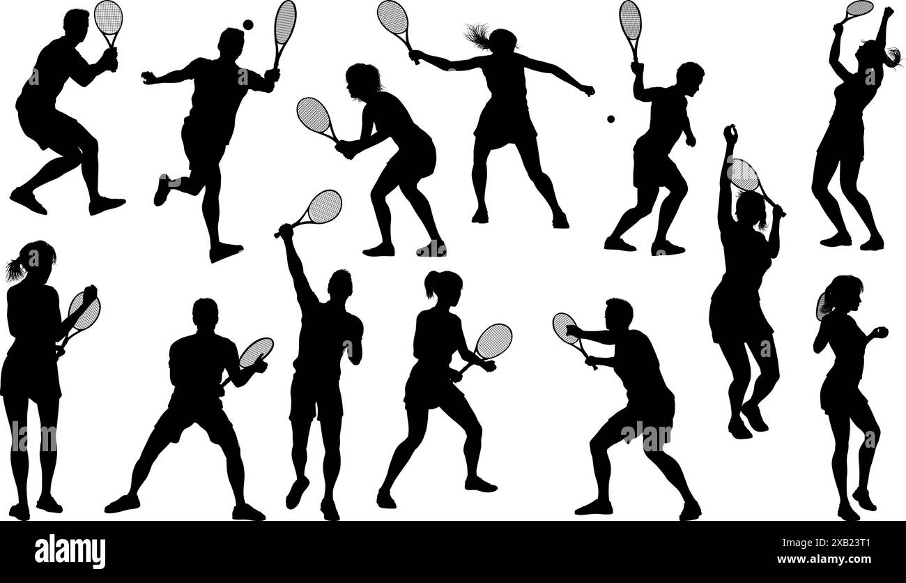 Silhouette tennis joueurs équipe sportive Illustration de Vecteur