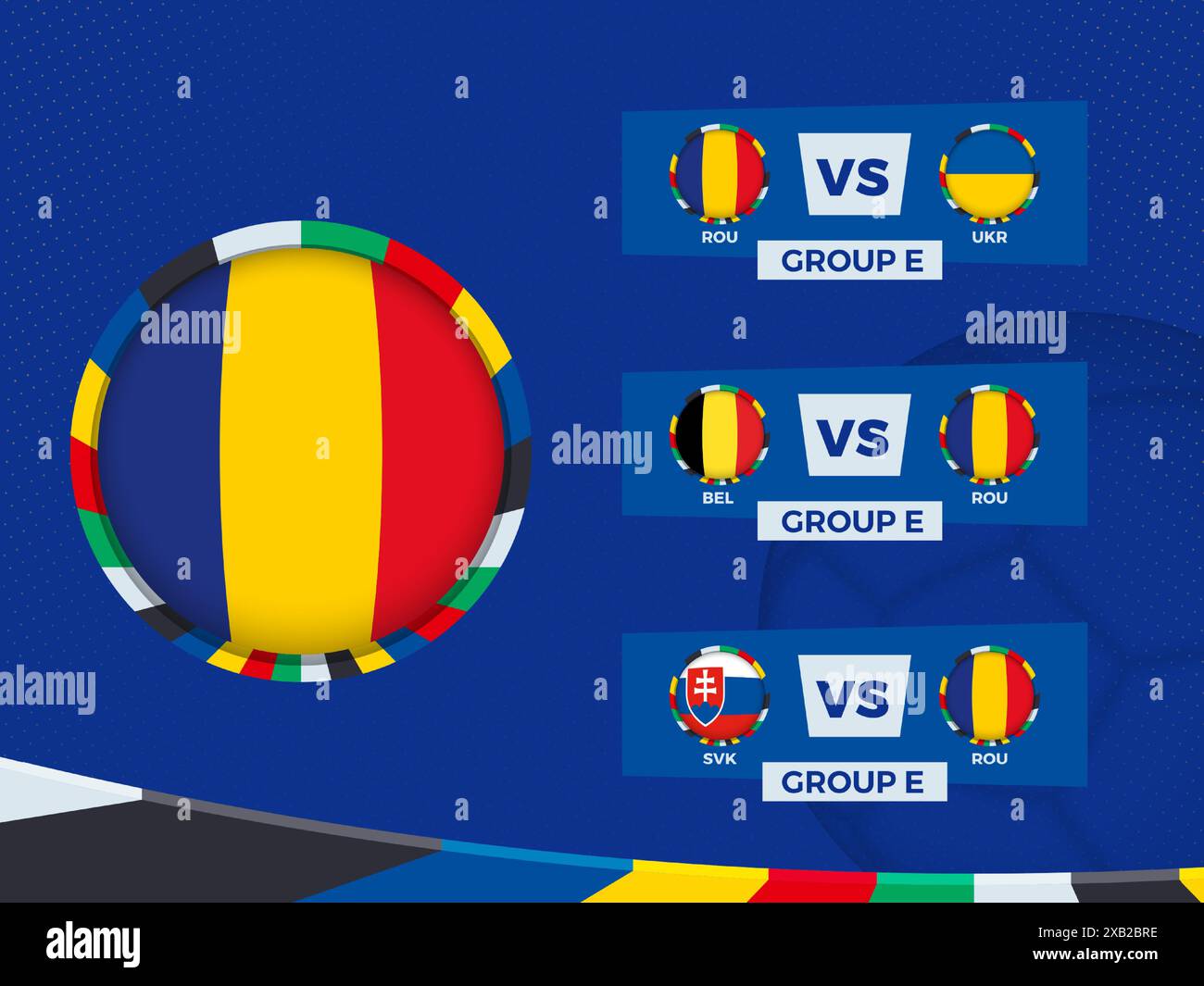 Calendrier des matchs de l'équipe de Roumanie de football en phase de groupes. Modèle vectoriel. Illustration de Vecteur