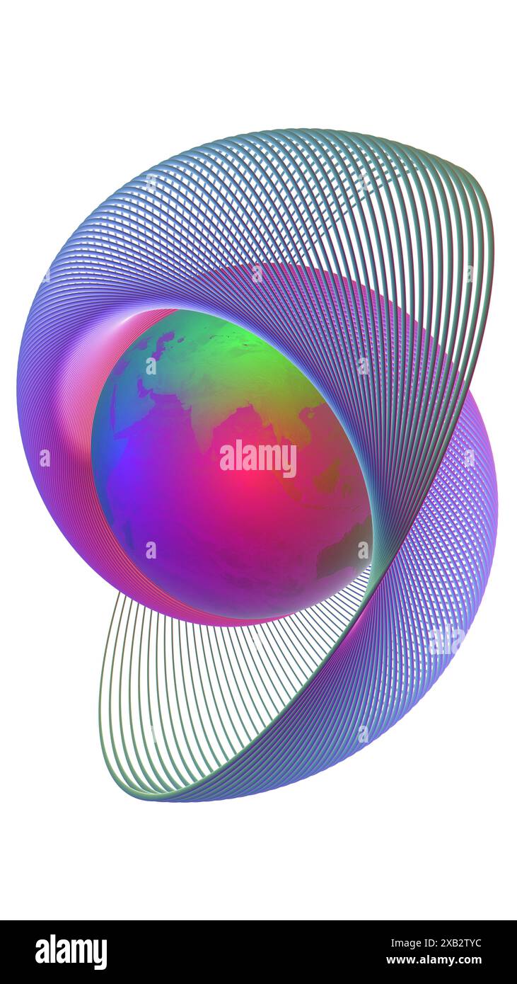 Illustration complexe du GeoModule, façonné comme une fleur de géométrie sacrée vivante avec une sphère de gradient envoûtante à son cœur Banque D'Images