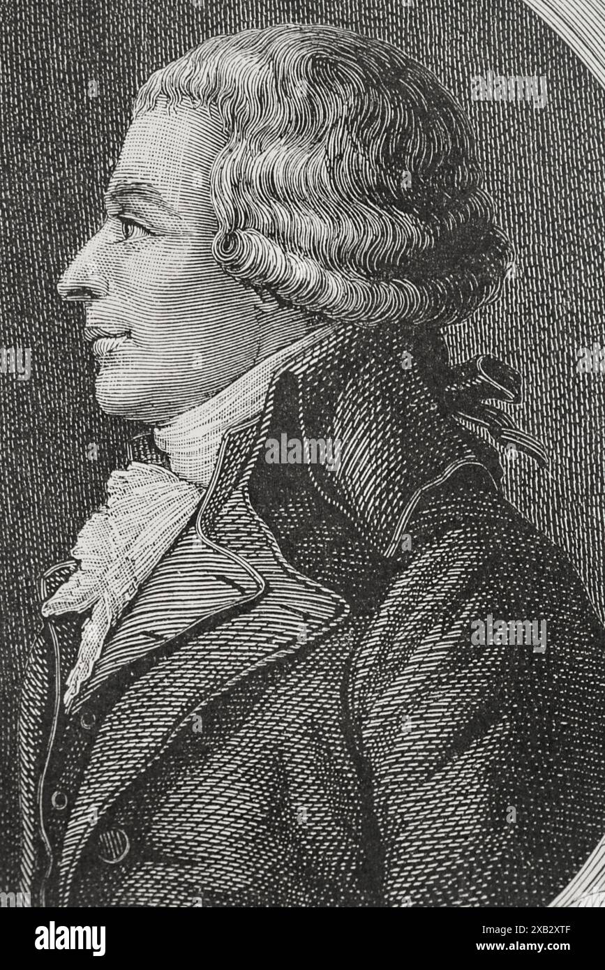 Jean-Baptiste Boyer-Fonfrède (1766-1793) Homme politique français Girondin. Député à la Convention nationale en 1791. Portrait. Gravure. "Histoire de la Révolution française". Volume I, 1876. Banque D'Images