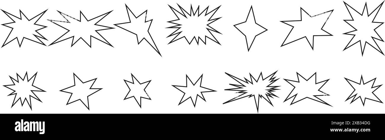 Ensemble d'étoiles irrégulières à la mode et d'étincelles. Des éléments abstraits simples à griffonner. Illustration vectorielle Illustration de Vecteur