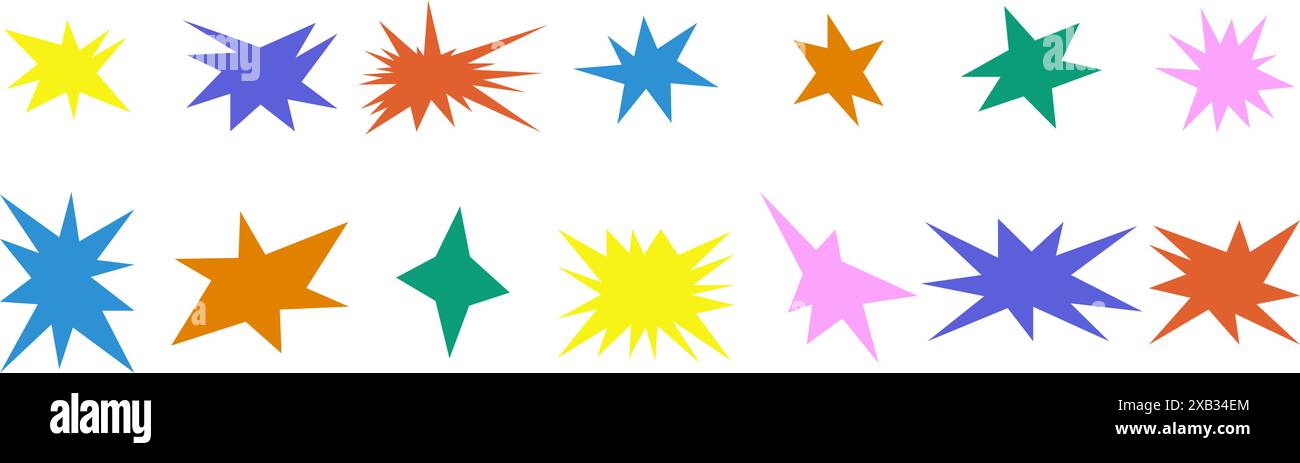 Ensemble d'étoiles irrégulières à la mode et d'étincelles. Des éléments abstraits simples à griffonner. Illustration vectorielle Illustration de Vecteur