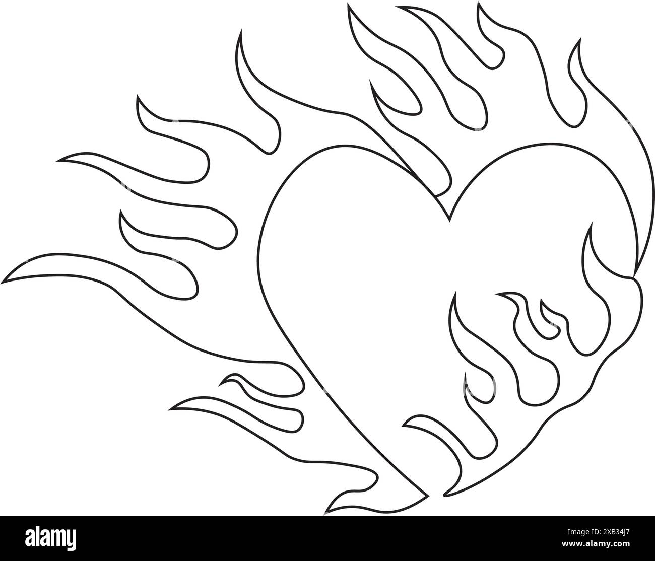 Contour de l'icône cœur brûlant. Silhouette de coeur avec feu, pictogramme d'amour flamboyant. Illustration vectorielle Illustration de Vecteur