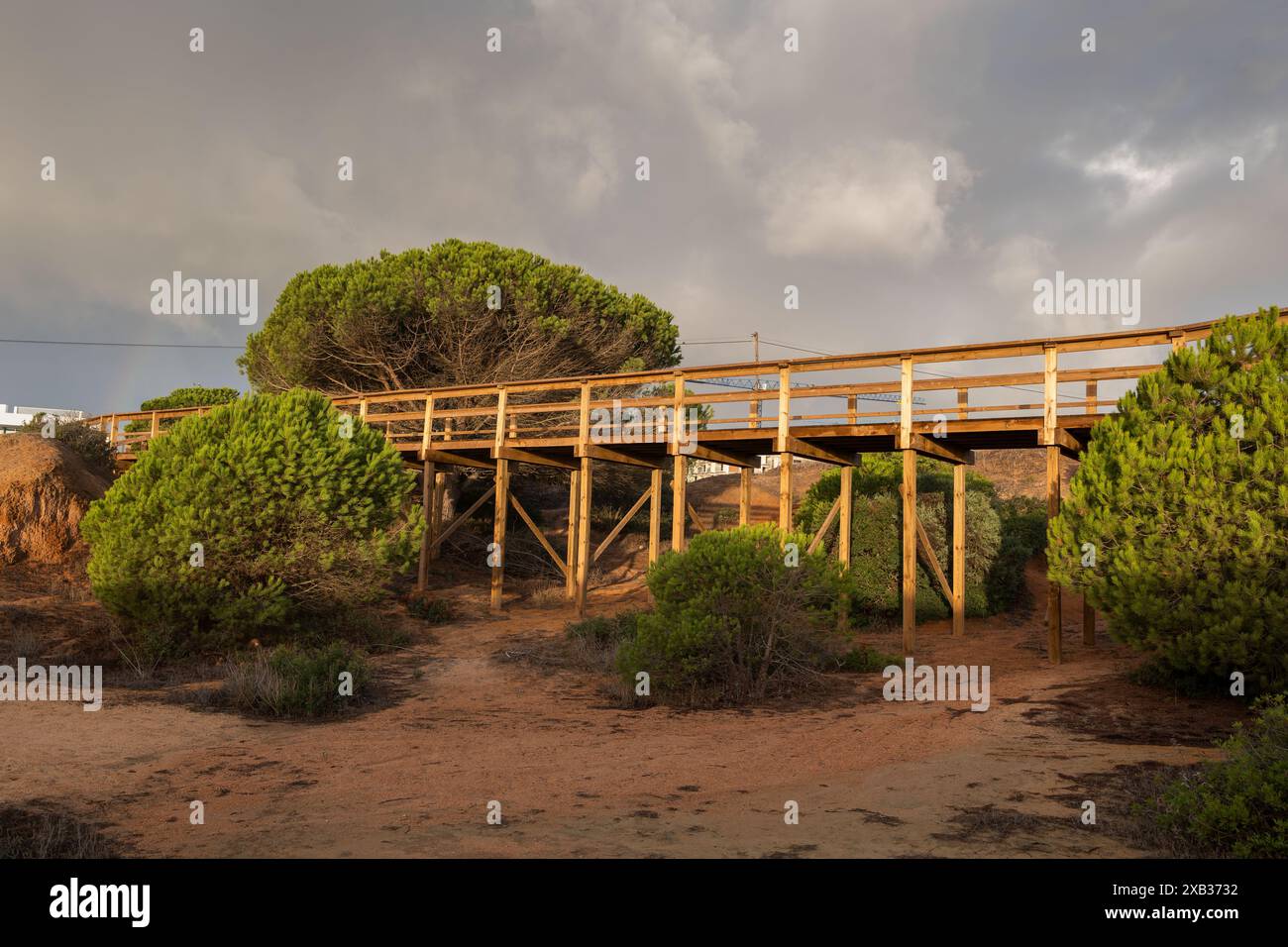 Promenade en bois surélevée sur la côte de l'Algarve à Lagos, Portugal. Banque D'Images