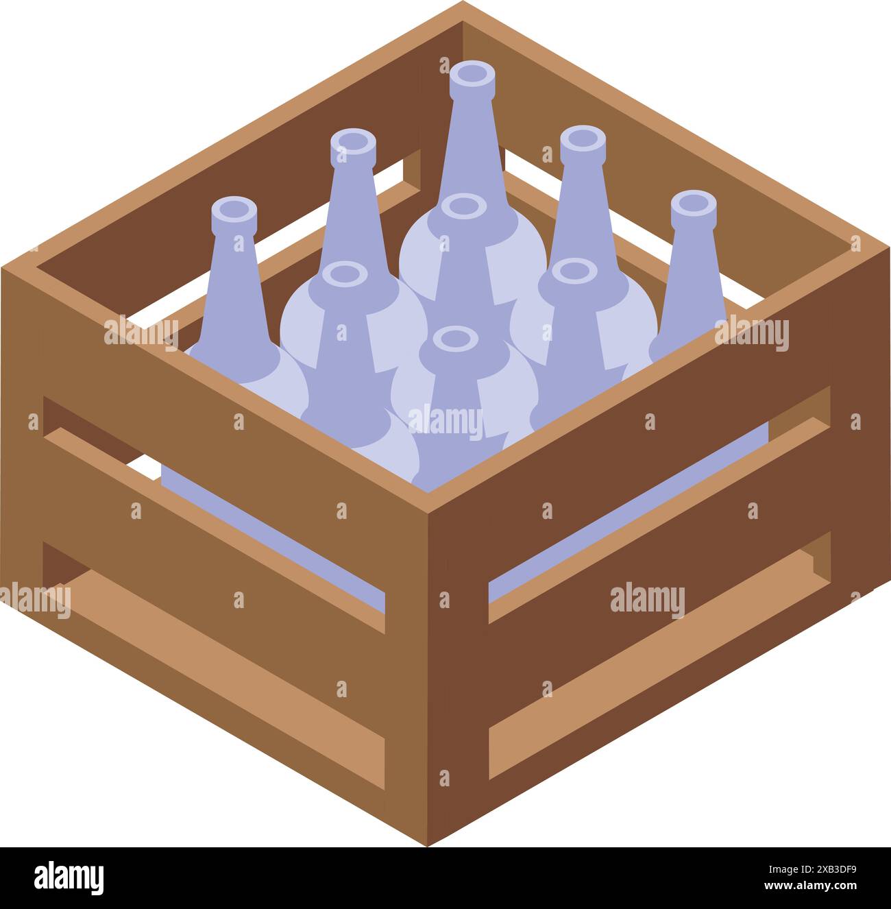 Caisse en bois contenant des bouteilles en verre pour la livraison, assurant le transport et le stockage sûrs des boissons Illustration de Vecteur