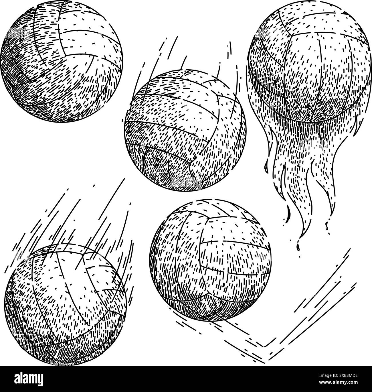 vecteur dessiné à la main par l'ensemble de balle de volley-ball Illustration de Vecteur