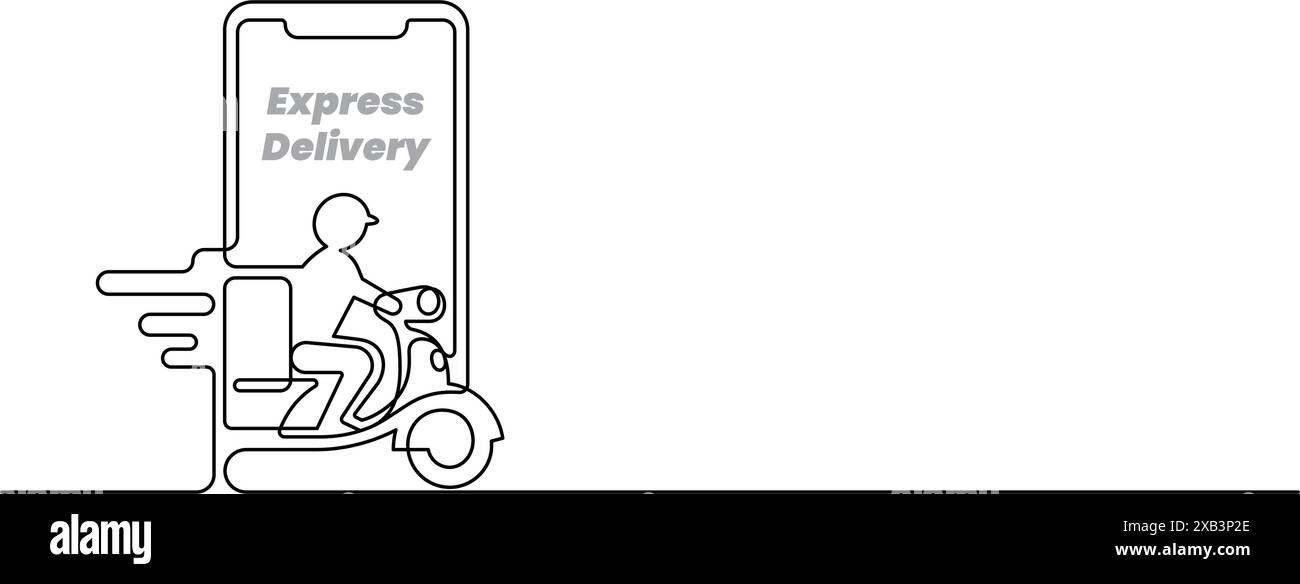 service de messagerie de livraison express avec application mobile de téléphone intelligent une ligne illustration de simplicité continue Illustration de Vecteur