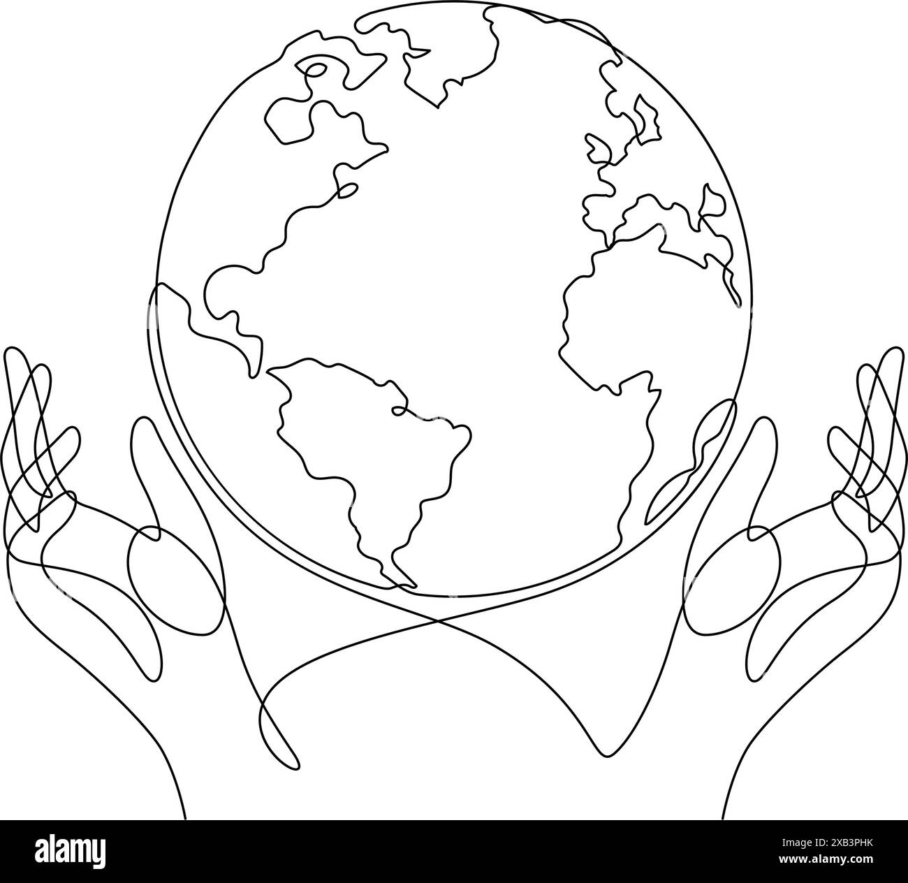 enregistrez le concept du monde en un dessin continu avec une illustration métaphore de protection des mains attentionnées Illustration de Vecteur