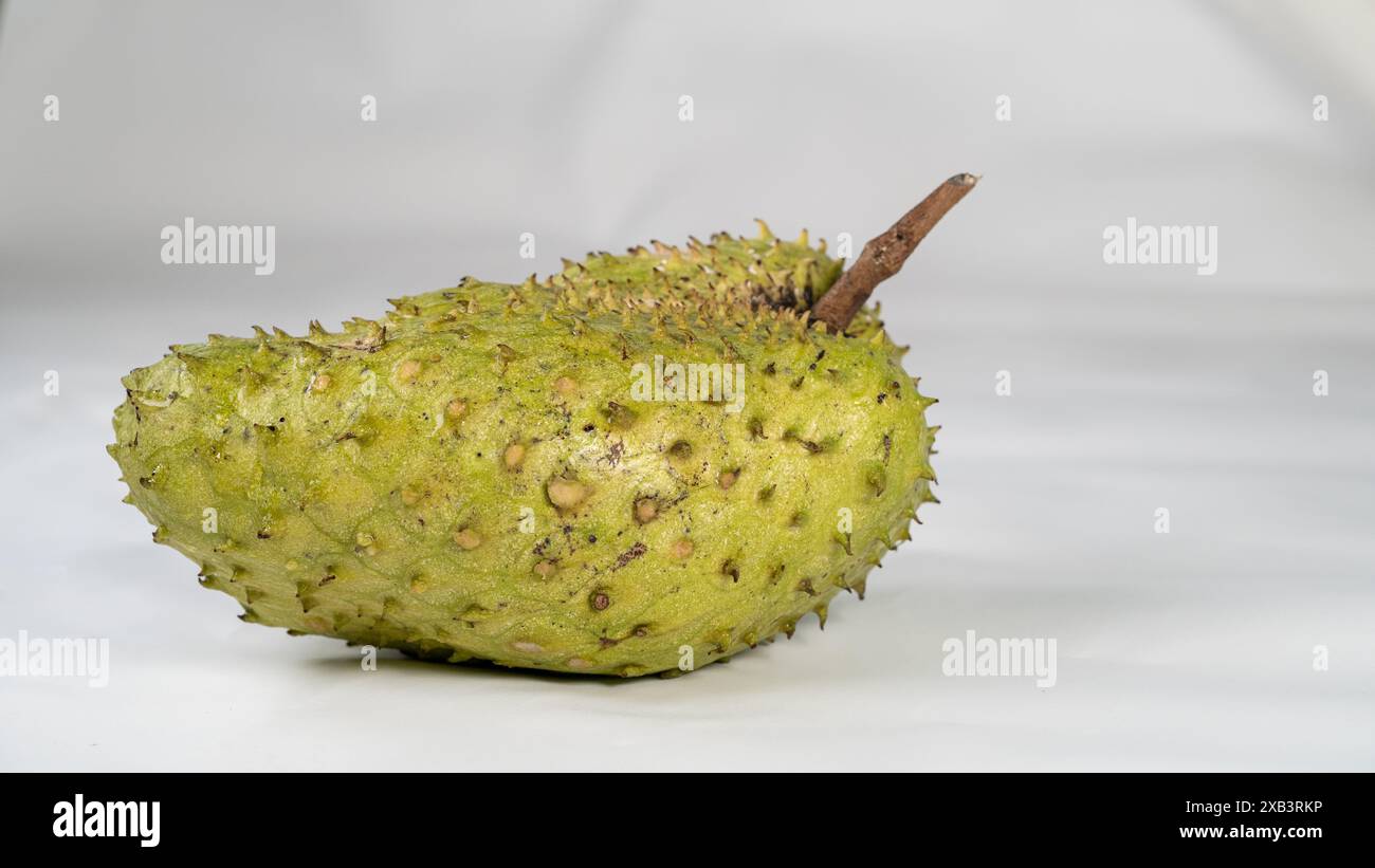 Spiky Green Soursop fruit isolé sur blanc (clair, concis et descriptif) Banque D'Images