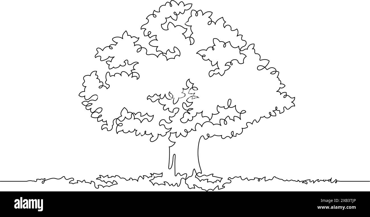 dessin au trait continu de l'illustration d'un grand arbre. philosophie, connaissance et concept de métaphore écologique Illustration de Vecteur