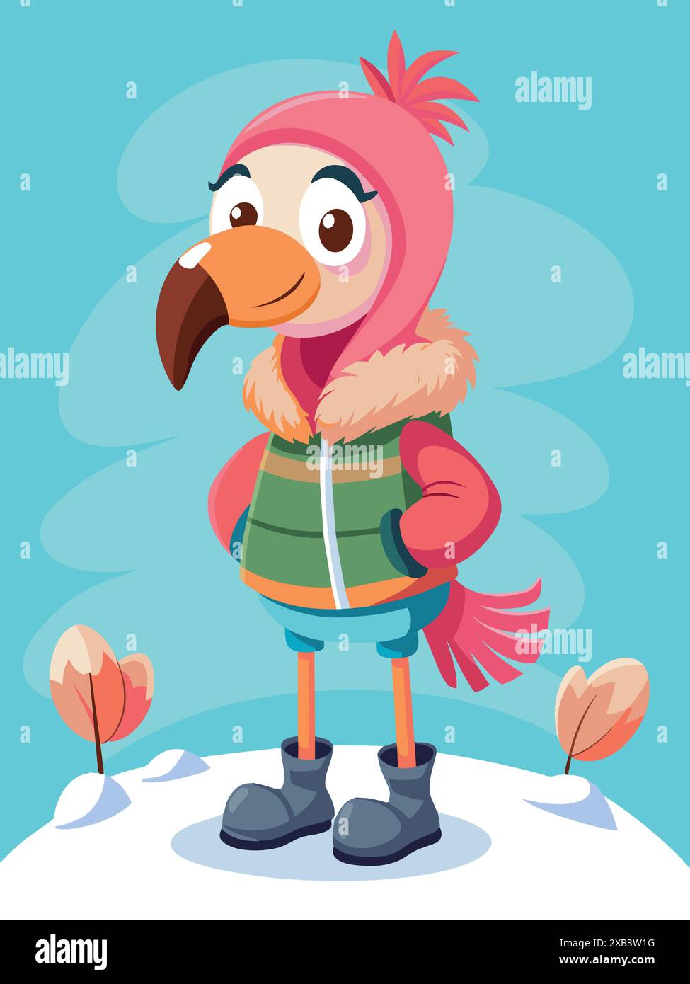 illustration vectorielle flamingo avec fond de neige Illustration de Vecteur