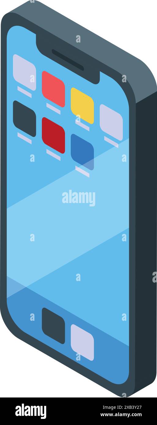 Smartphone moderne montre son écran avec des applications colorées dans une perspective isométrique Illustration de Vecteur