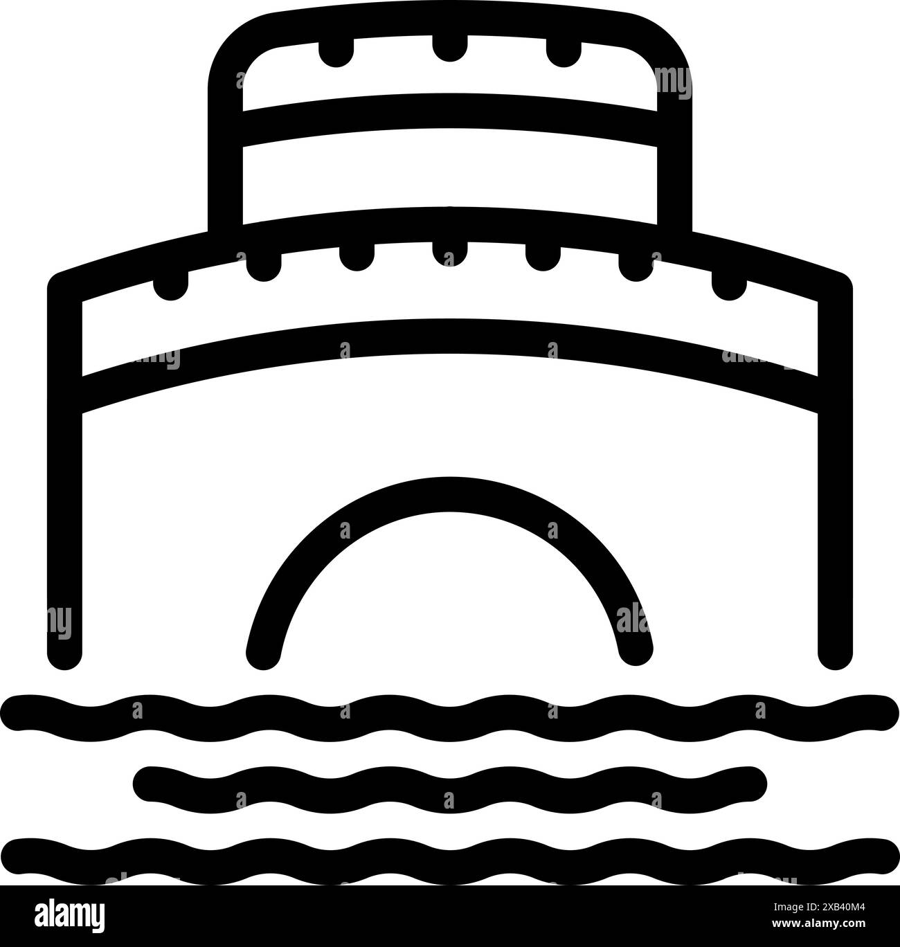 Icône de ligne simple d'un ancien aqueduc romain transportant de l'eau au-dessus d'une rivière Illustration de Vecteur