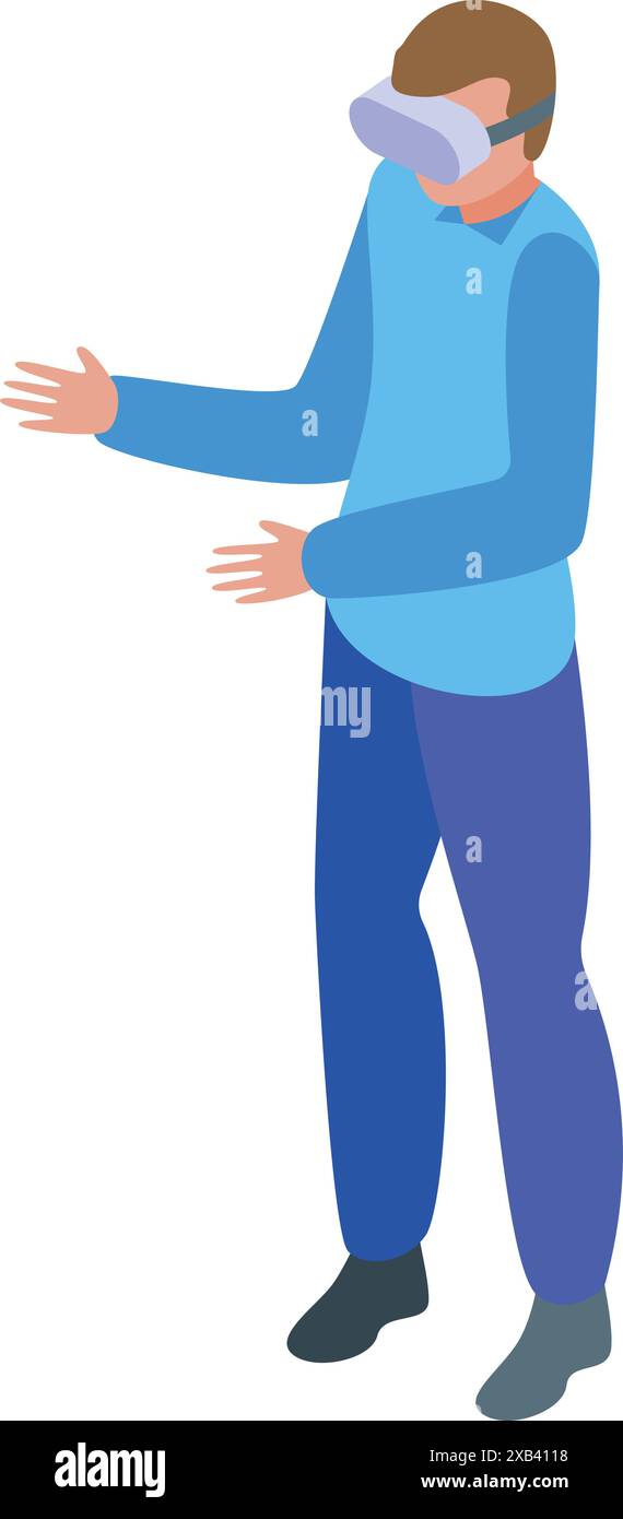 Homme utilisant des lunettes de réalité virtuelle gestuelle avec des mains illustration isométrique Illustration de Vecteur