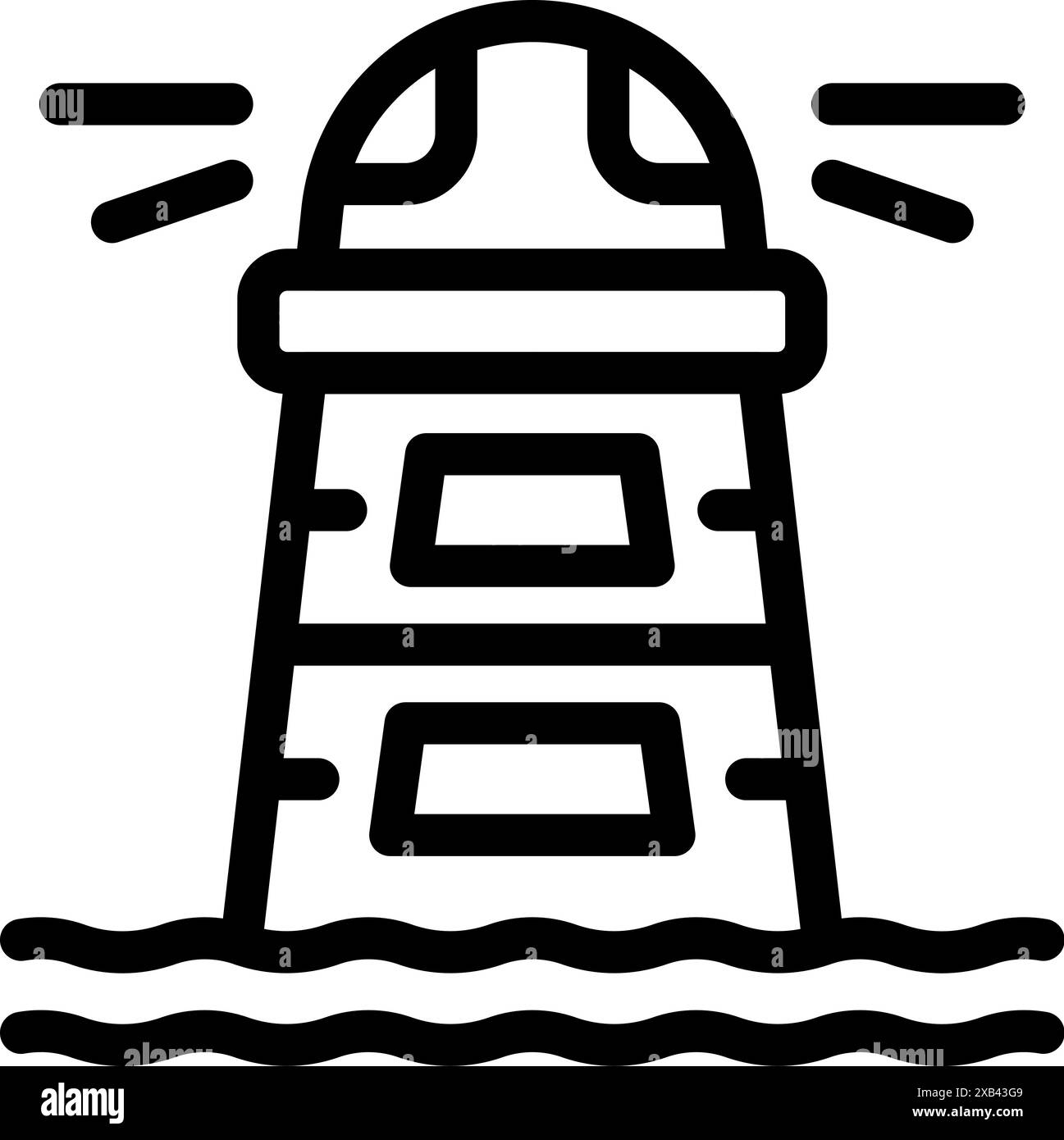 Lighthouse émet des faisceaux lumineux sur une mer ondulée la nuit, guidant les navires en toute sécurité vers le rivage Illustration de Vecteur