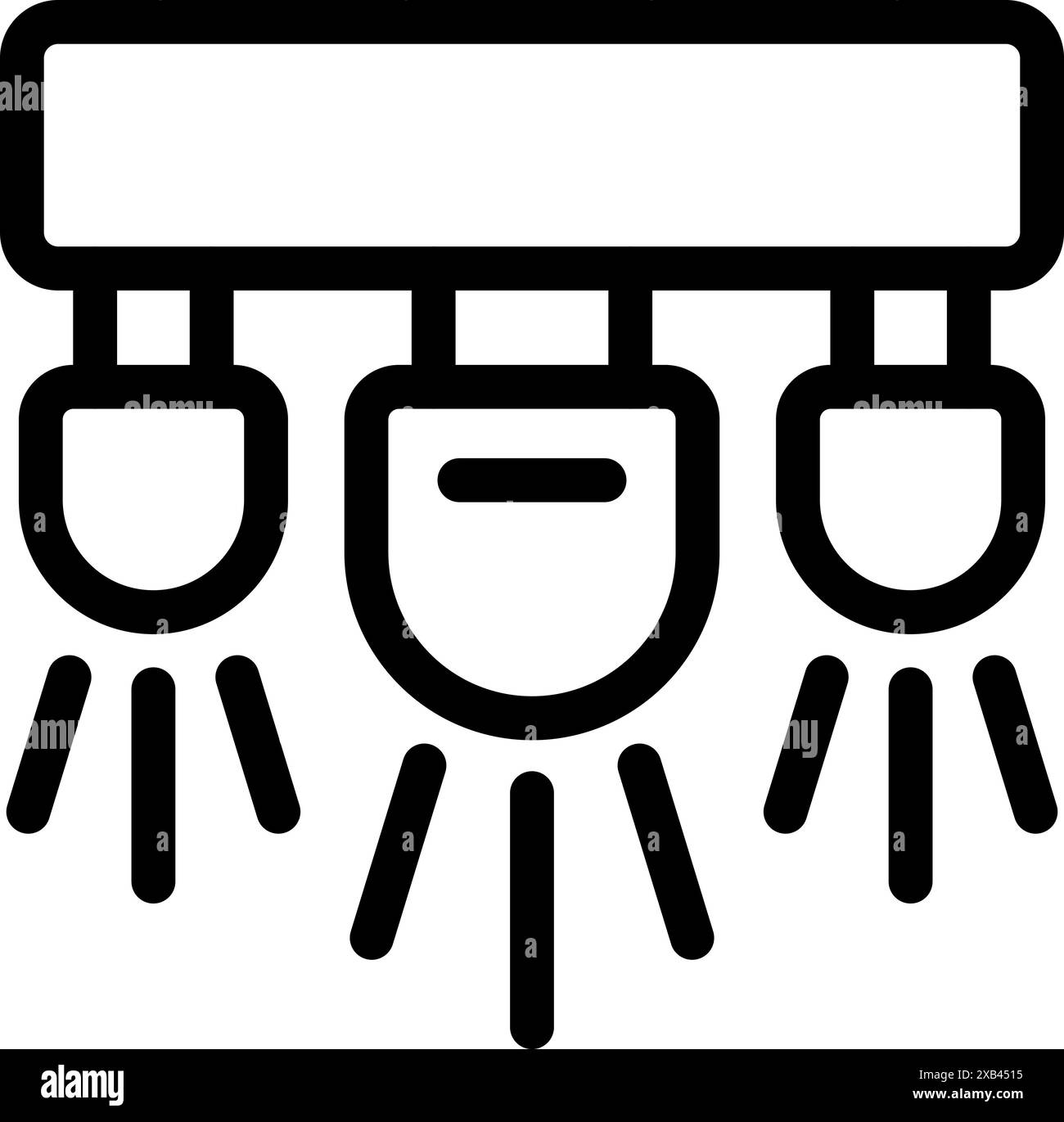 Icône de ligne de trois plafonniers suspendus sur une ligne droite, équipement d'éclairage pour la maison ou le bureau Illustration de Vecteur