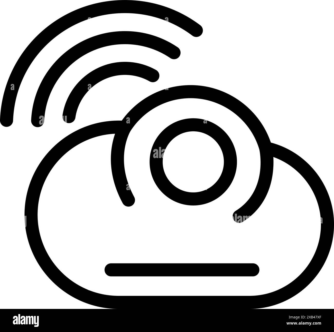 Icône de contour noir représentant une caméra de vidéosurveillance basée sur le cloud qui envoie un signal Illustration de Vecteur