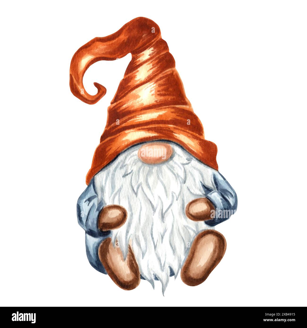 Fall Gnome en chapeau de cône. Nains magiques nordiques. Illustration d'aquarelle dessinée à la main isolée. Elfe de dessin animé mignon pour le décor d'automne et Thanksgiving, enfants pr Banque D'Images