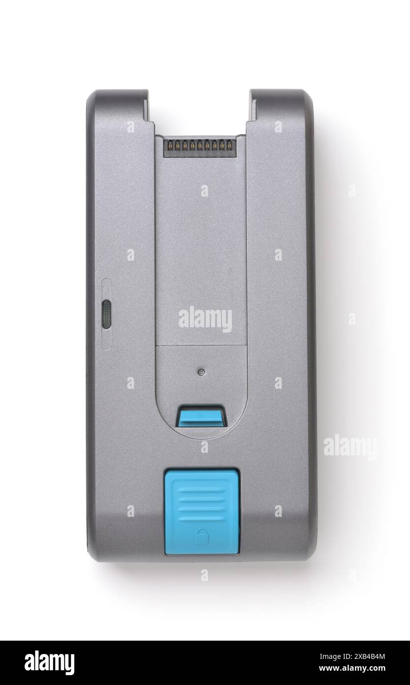 Vue de dessus de la batterie de remplacement des appareils ménagers isolée sur blanc Banque D'Images