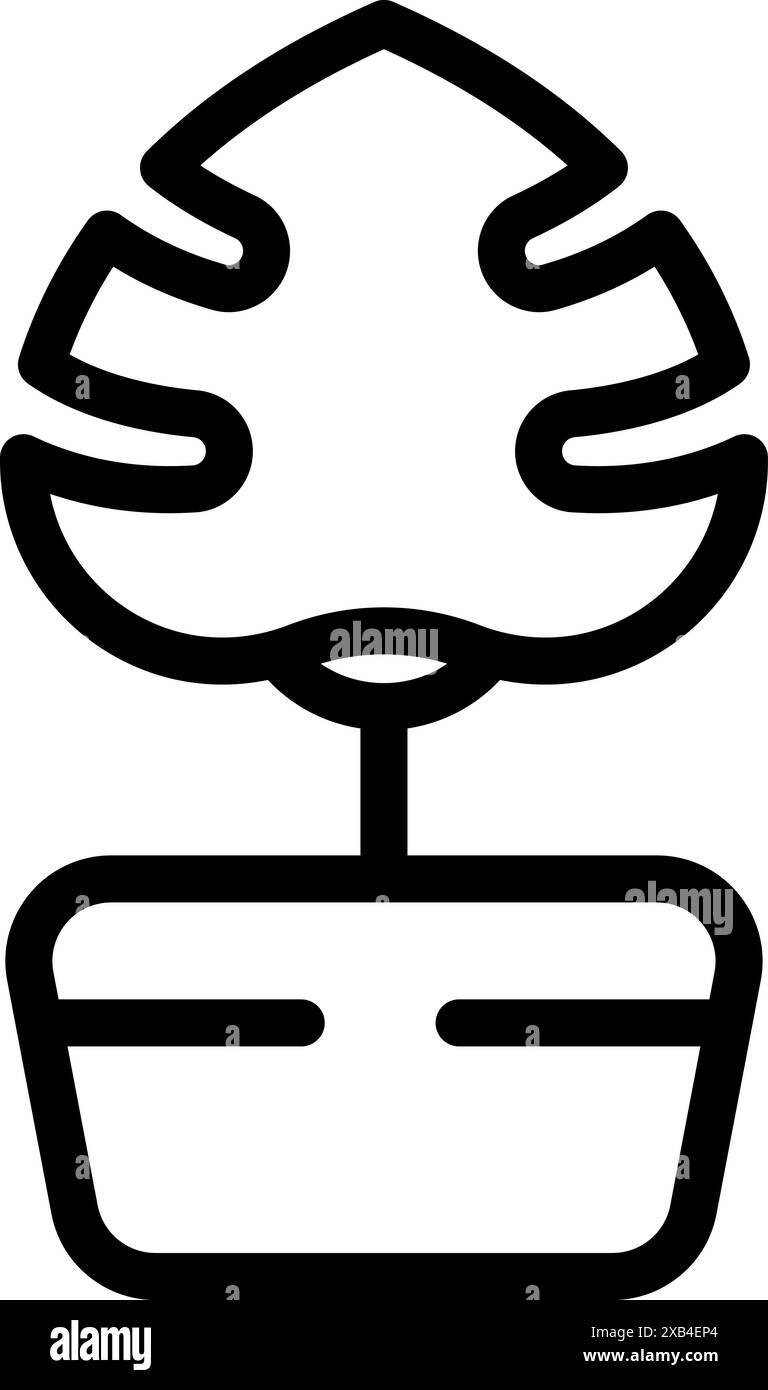Conception d'icône de ligne simple d'une plante monstera deliciosa poussant dans un pot Illustration de Vecteur