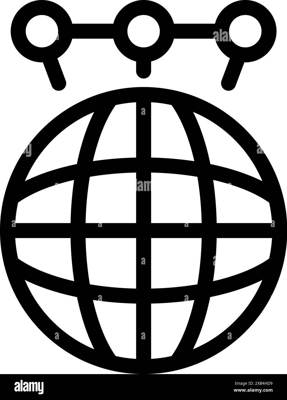 Icône noire et blanche d'un globe avec trois points connectés ci-dessus représentant la connectivité mondiale Illustration de Vecteur