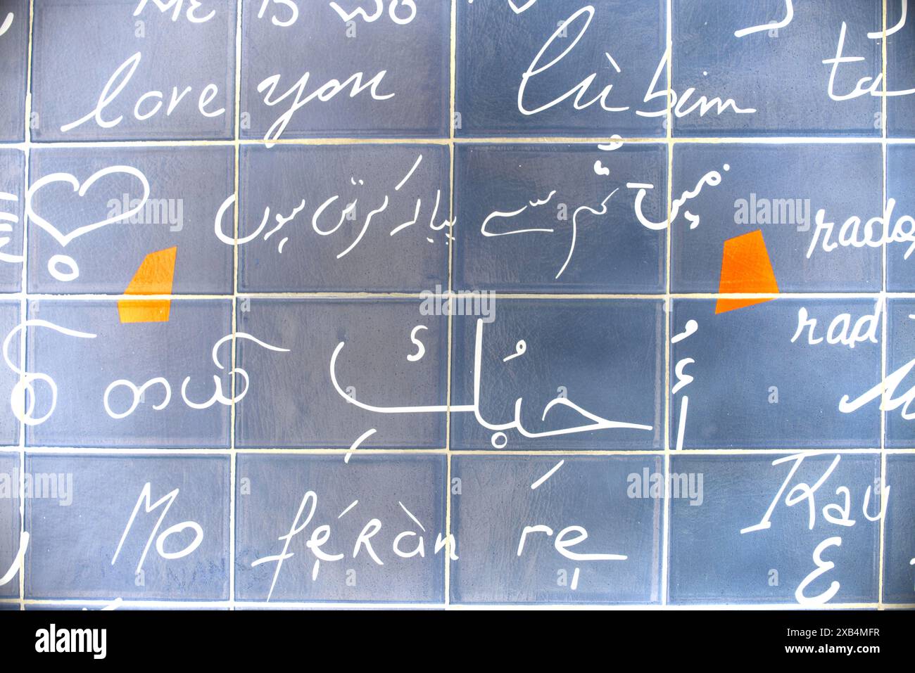 Le mur des je t'aime, Also Wall of Love, I-love you Wall, Montmartre, Paris, Ile-de-France, France Banque D'Images