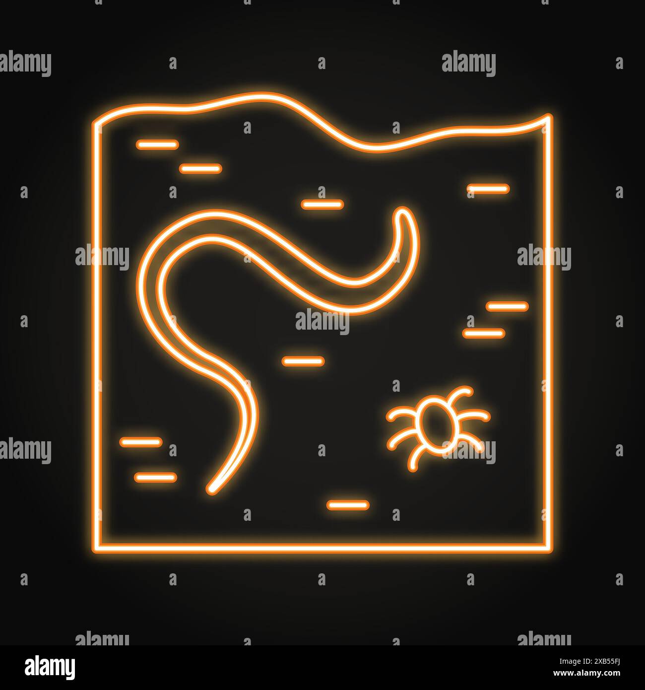 Sol avec icône de néon de ver de terre. Symbole de ver agricole, invertébré. Illustration vectorielle. Illustration de Vecteur