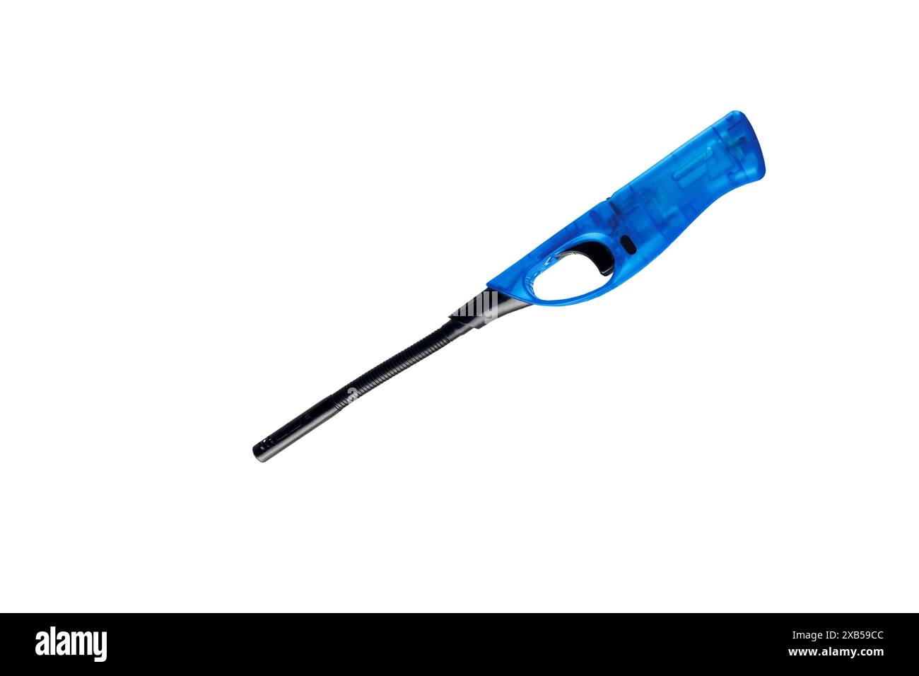 Briquet à gaz pour le poêle, bleu. Gros plan. Isolé sur fond blanc. Banque D'Images