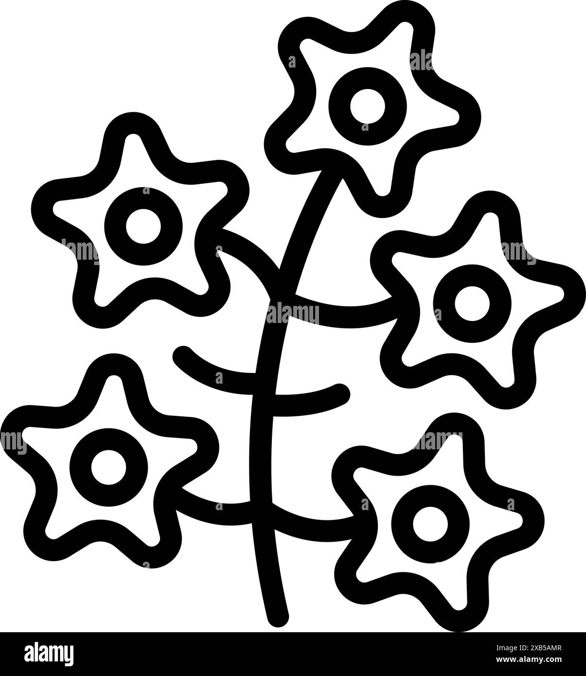 Dessin au trait d'un bouquet de fleurs avec des pétales en forme d'étoile fleurissant sur une tige mince Illustration de Vecteur