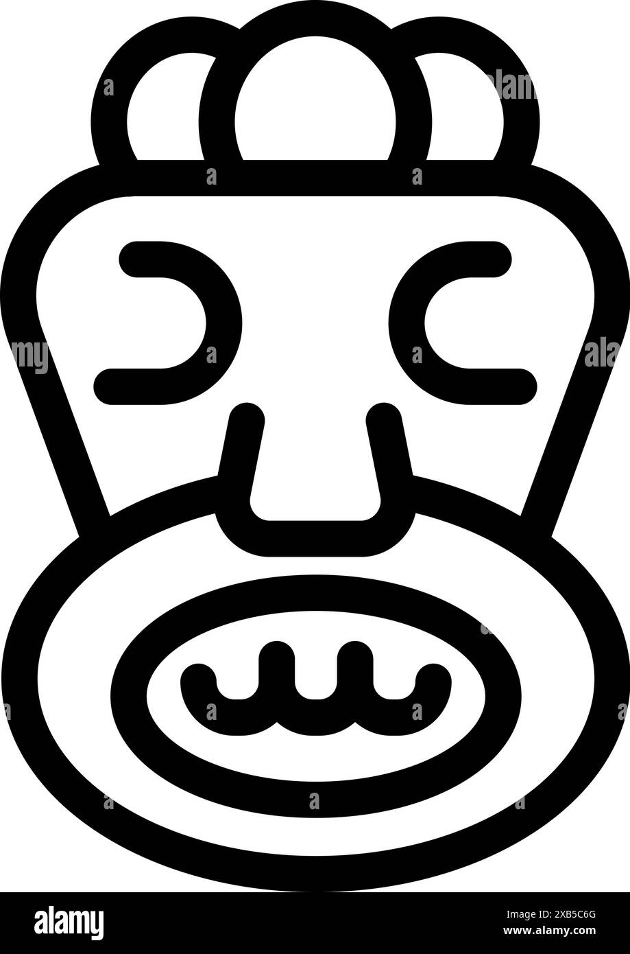 Illustration au trait d'une idole tiki, un artefact polynésien traditionnel souvent sculpté dans le bois ou la pierre Illustration de Vecteur
