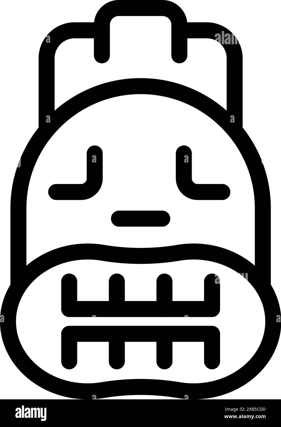 Illustration d'art de ligne noir et blanc d'un masque tiki avec les yeux fermés et la bouche grande ouverte montrant les dents Illustration de Vecteur