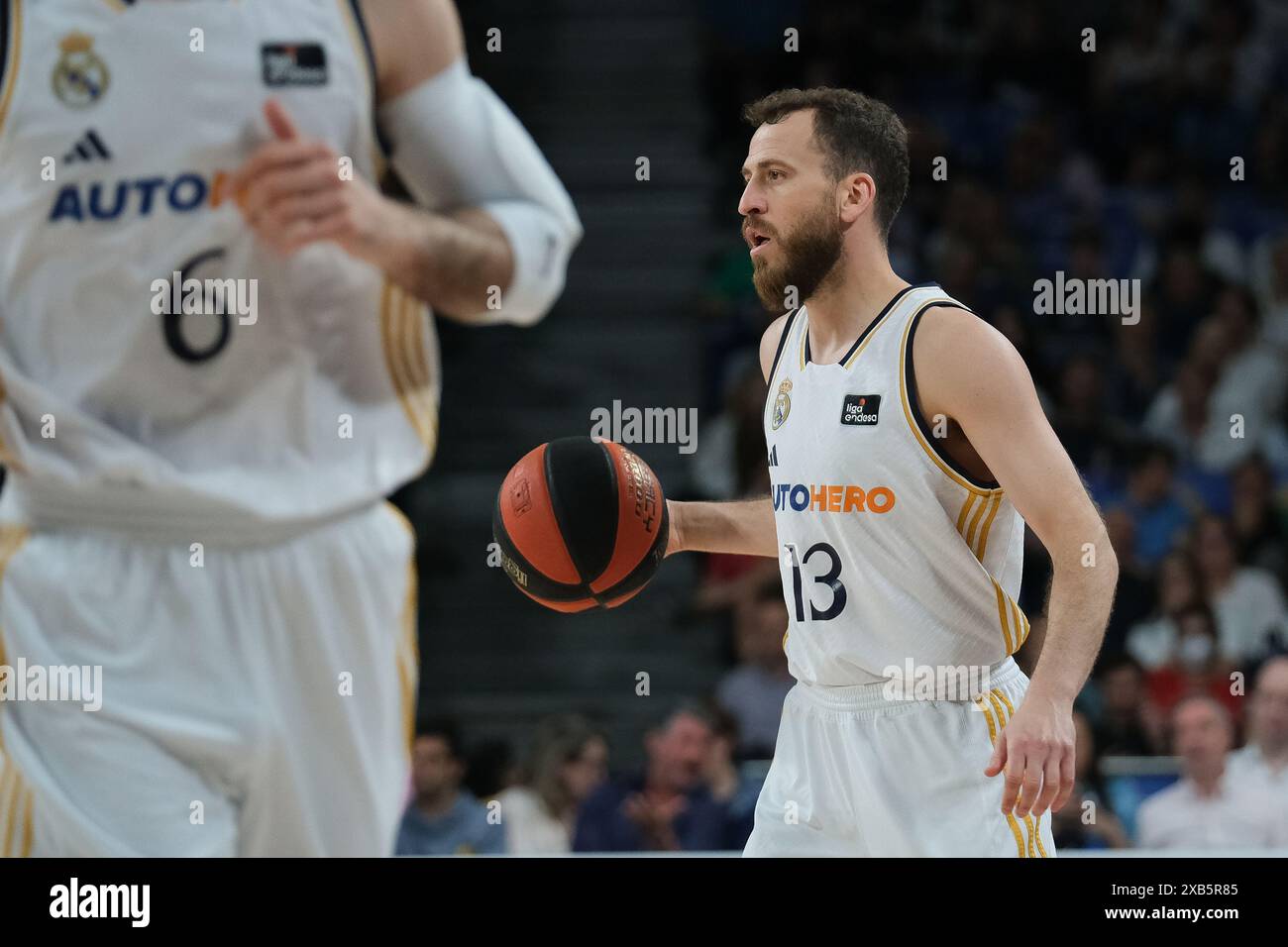 Sergio Rodríguez du Real Madrid lors de la finale de la Liga ACB Endesa match de basket-ball entre le Real Madrid et l'UCAM Murcia au Wizink Center le 1er juin Banque D'Images