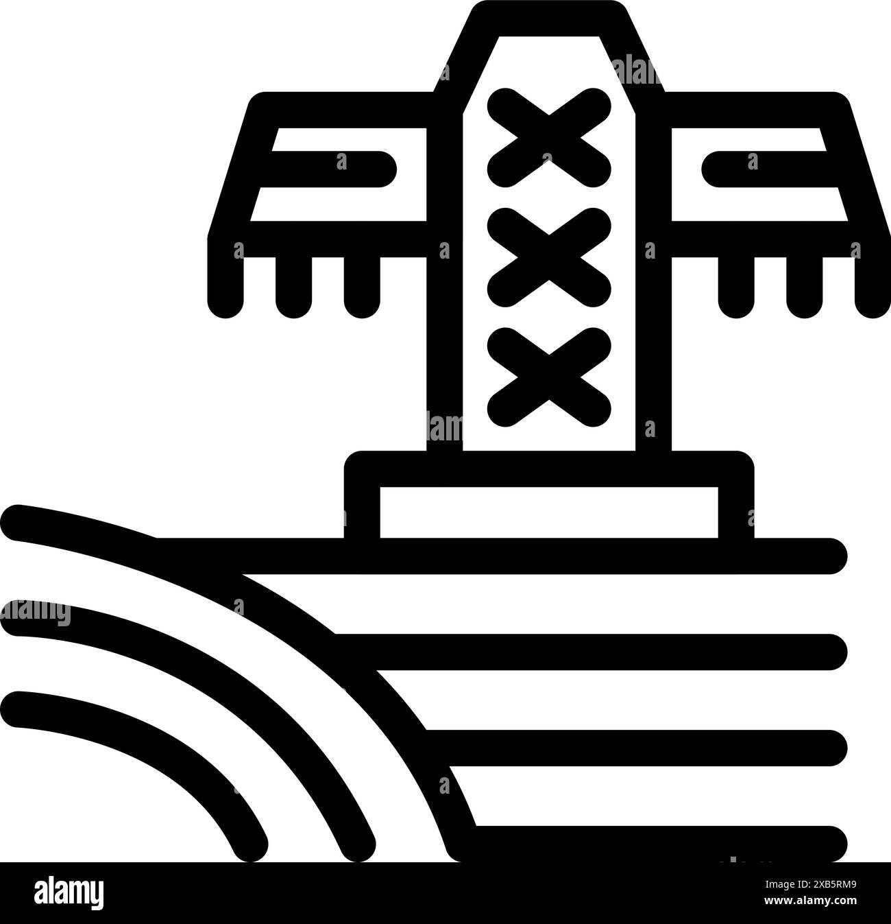 Moissonneuse-batteuse travaillant sur des récoltes de blé dans les champs avec une icône de dessin au trait minimaliste Illustration de Vecteur