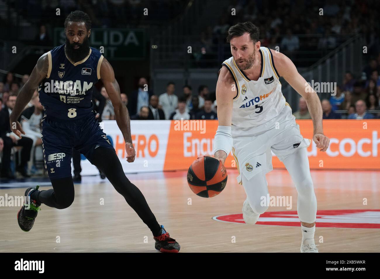 Madrid, Espagne. 10 juin 2024. Rudy Fernández 5 du Real Madrid lors de la finale de la Liga ACB Endesa match de basket-ball entre le Real Madrid et l'UCAM Murcia au Wizink Center le 10 juin 2024, à Madrid, en Espagne. (Photo par Oscar Gonzalez/Sipa USA) crédit : Sipa USA/Alamy Live News Banque D'Images