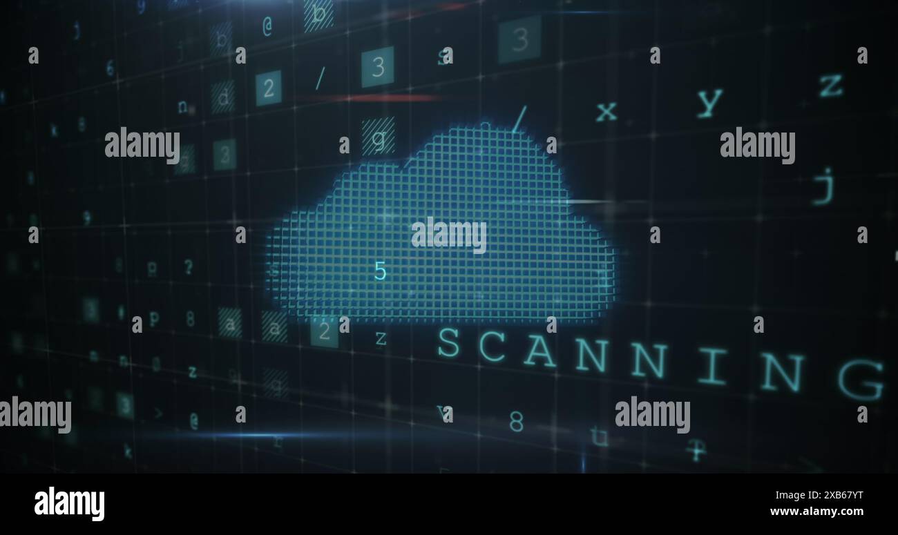 Icône de nuage numérique avec BALAYAGE DE mot sur fond sombre Banque D'Images