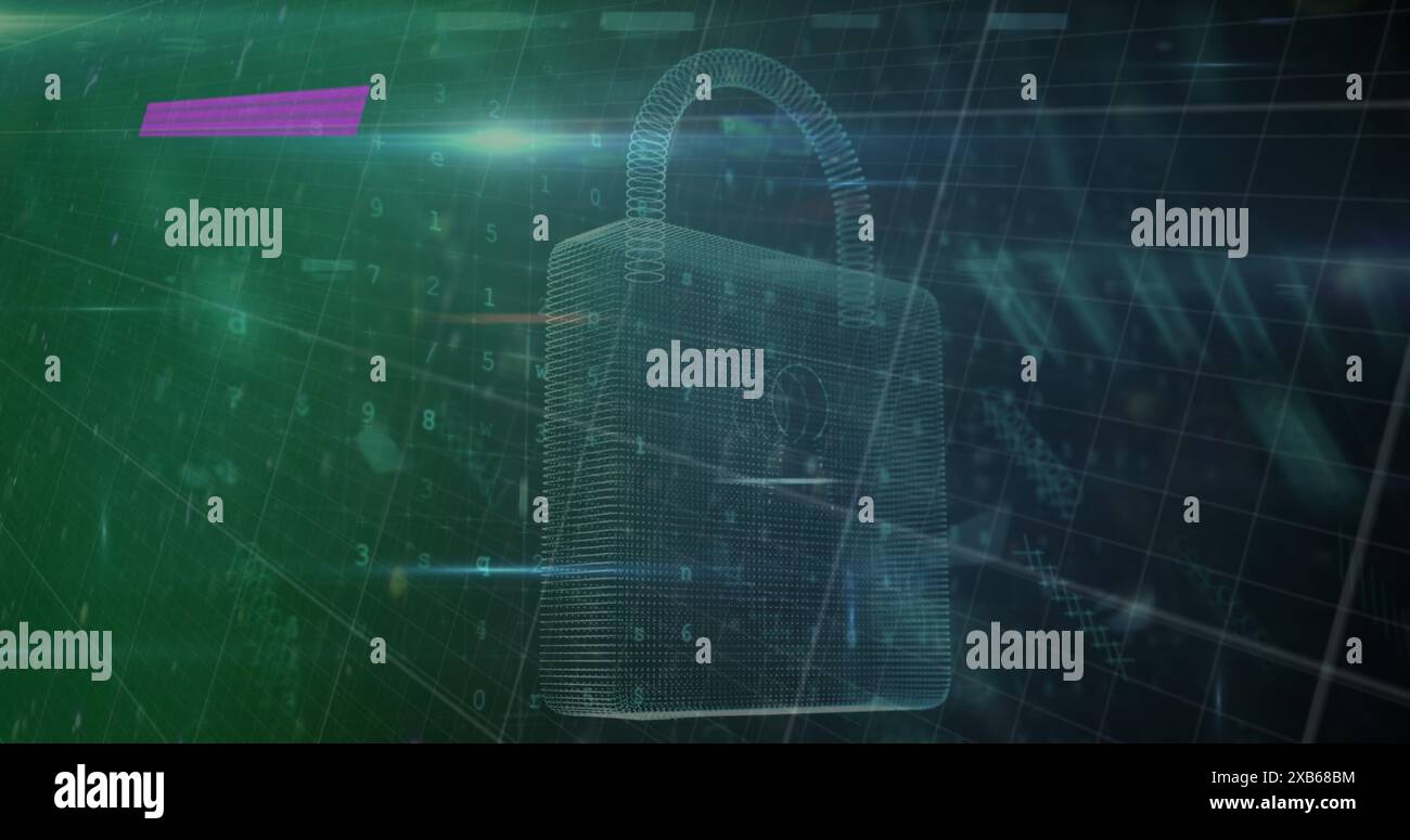 Un cadenas numérique flotte dans l’espace virtuel, symbolisant la cybersécurité Banque D'Images